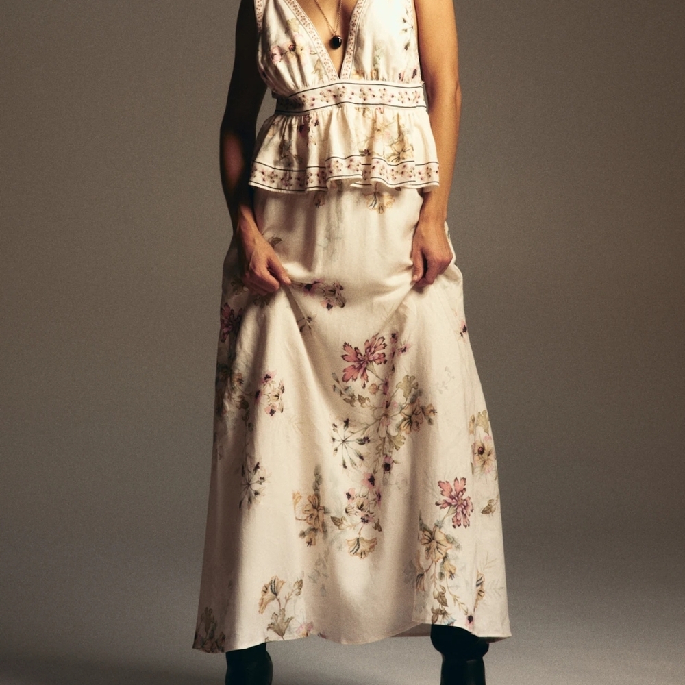 Kentucky Derby Dress From H&M Cream Floral Maxi Dress with Ruffle Bodice - Picture 2 of 5